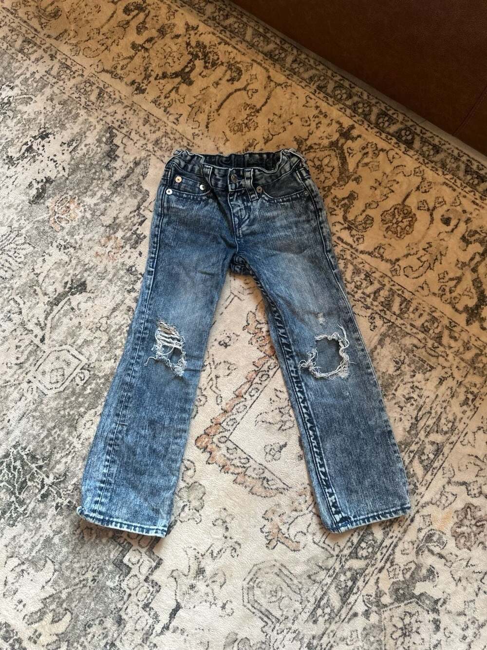 True Religion Kids Distressed Acid Wash Joey Big T Flap Pocket Jeans Size 6